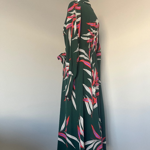 $468 DIANE VON FURSTENBERG QUINCY HUNTER PALM LEAVES SILK WRAP EFFECT MIDI DRESS - Picture 13 of 16